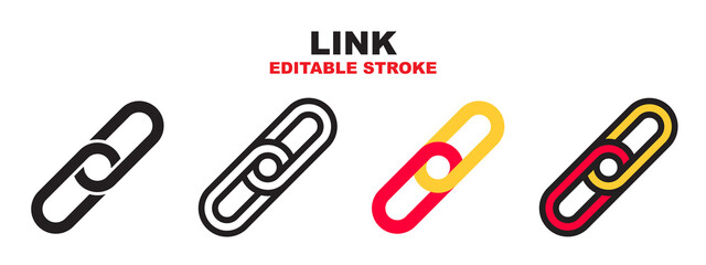 Link icon set with different styles. Colored vector icons designed in filled, outline, flat, glyph and line colored. Editable stroke style can be used for web, mobile, ui and more.