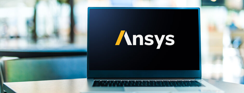 Laptop computer displaying logo of Ansys