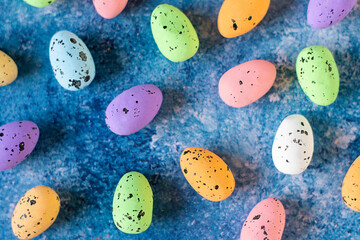 Colored easter eggs on a blue background