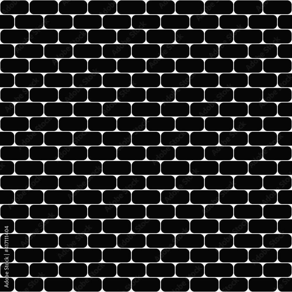 Poster Bricks. Vector black bricks pattern. Vector rounded bricks.