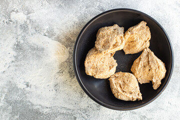 raw soy meat the pieces are ready to cook snack healthy meal top view copy space for text food background rustic image vegan or vegetarian food