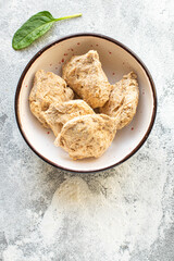 raw soy meat the pieces are ready to cook snack healthy meal top view copy space for text food background rustic image vegan or vegetarian food