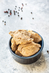 raw soy meat the pieces are ready to cook snack healthy meal top view copy space for text food background rustic image vegan or vegetarian food