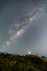 Incredible milkway with a lighthouse beaming its light