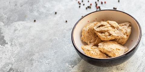 raw soy meat the pieces are ready to cook snack healthy meal top view copy space for text food background rustic image vegan or vegetarian food