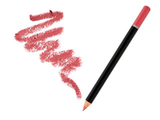 Lip pencil with trace isolated on white