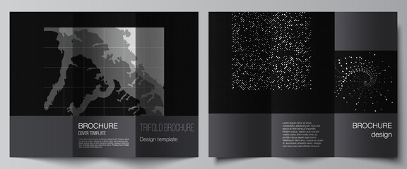 Fototapeta na wymiar Vector layouts of covers templates for trifold brochure, flyer layout, book design, brochure cover. Abstract technology black color science background. Digital data. Minimalist high tech concept.