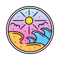 summer wave monoline vintage outdoor badge design