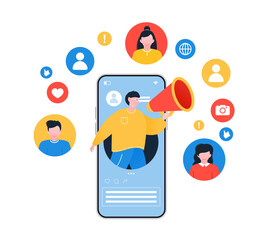 Refer a friend concept. Mobile marketing. Social media. Followers concept.