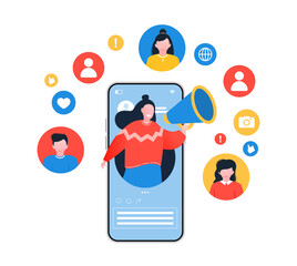 Refer a friend concept. Mobile marketing. Social media. Followers concept.