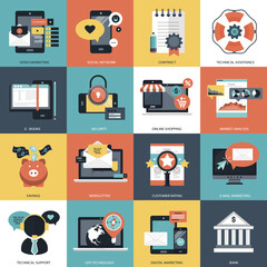 Business, technology and management icon set for websites and mobile applications. Flat vector illustration
