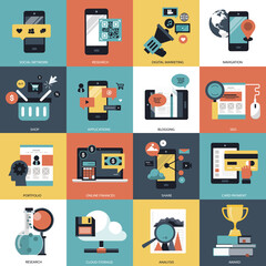 Business, technology and management icon set for websites and mobile applications. Flat vector illustration