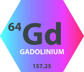 Gd Gadolinium Lanthanide Chemical Element vector illustration diagram, with atomic number and mass. Simple gradient fla hexagon esign for education, lab, science class.
