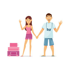 Young tourists, traveling man. Travel and tourism concept. Vector illustration isolated on white background