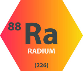 Ra Radium Alkaline earth metal Chemical Element vector illustration diagram, with atomic number and mass. Simple gradient fla hexagon esign for education, lab, science class.