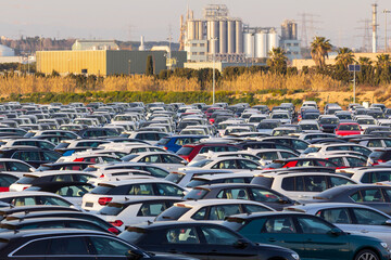 New cars for sale in a parking