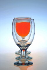 glass of water on blue background