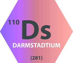 Ds Darmstadtium  Chemical Element vector illustration diagram, with atomic number and mass. Simple gradient fla hexagon esign for education, lab, science class.