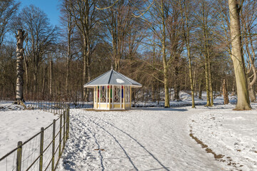 Wooden Tea House, in a snowy landscape