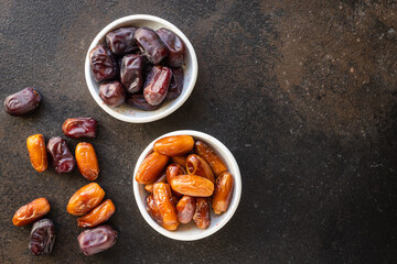 date fruit healthy tasty sweet dried fruit snack healthy meal top view copy space for text food background rustic image keto or paleo diet vegan or vegetarian food