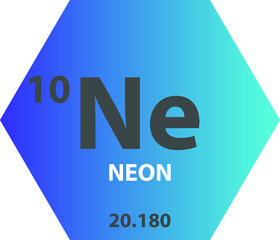 Ne Neon Noble gas Chemical Element vector illustration diagram, with atomic number and mass. Simple gradient fla hexagon esign for education, lab, science class.