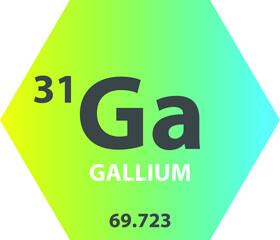 Ga Gallium Post transition metal Chemical Element vector illustration diagram, with atomic number and mass. Simple gradient hexagon for education, lab, science class.
