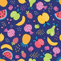 fruit seamless pattern on a blue background