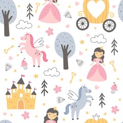 vector seamless pattern with a cute princess - 417117831