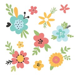 set of cute flowers a white background
