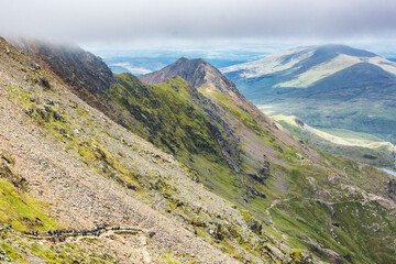 Mountains view, ranger path, North Wales, United Kingdom, , valley, fields, selective focus