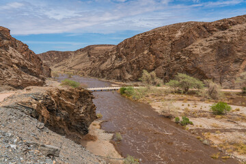 Bridge at the Gaub river in Namibia with much water after heavy rainfalls
