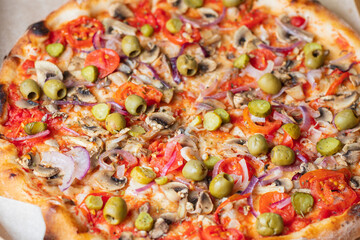 vegetables pizza no meat no cheese fast food savory pie snack healthy meal top view copy space for text food background rustic image vegan or vegetarian food