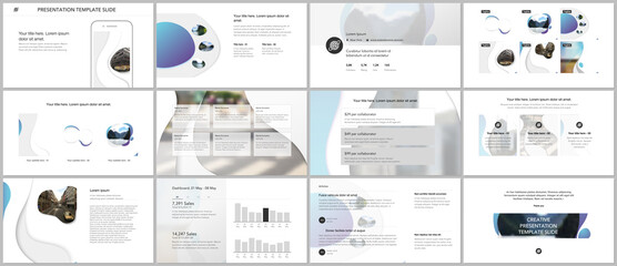 Vector template for website design, presentations, portfolio. Templates for presentation slide, flyer, leaflet, brochure cover, annual report with fluid colorful trendy blue gradients geometric shapes