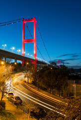 ISTANBUL, TURKEY. Beautiful Istanbul sunrise landscape with Istanbul Bosphorus Bridge.