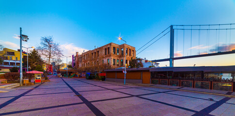 ORTAKOY, ISTANBUL, TURKEY. Beautiful Istanbul sunrise landscape in Ortakoy. Istanbul Bosphorus Bridge and Esma Sultan Mansion (Esma Sultan Yalisi).