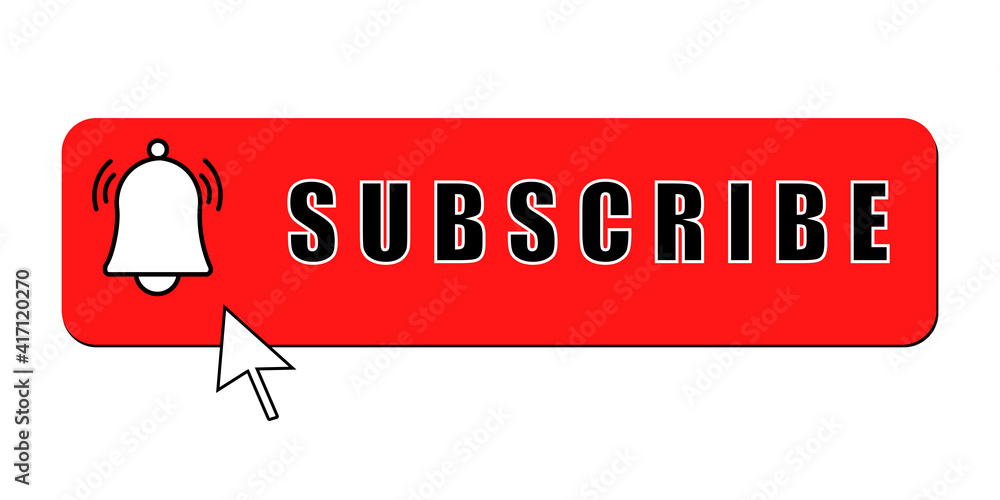 Poster subscribe button for social media. subscribe to video channel, blog and newsletter. red button with 