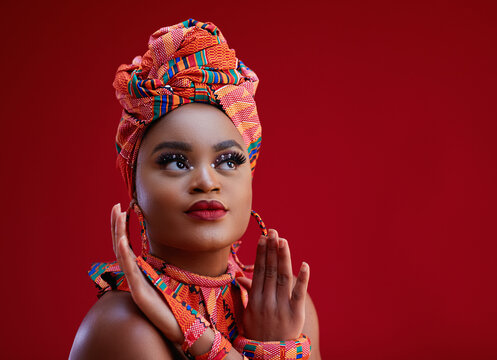 Beautiful African Woman Dressed In Traditional Nigerian Costume