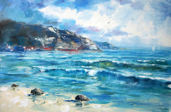 Sea Art - Oil Painting on Canvas  - Seascape - Original Hand Drawing - Modern Art