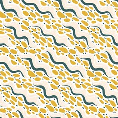 Bright abstract seamless pattern with waves and blots for textile design