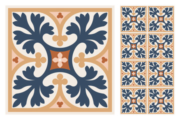 Fototapeta premium Portuguese floor ceramic tiles azulejo design, mediterranean pattern