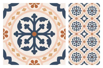 Tapeten Portuguese floor ceramic tiles azulejo design, mediterranean pattern © Slanapotam