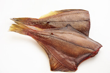 Dried salted fish on a white background