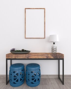 Interior decoration with frame mockup. 3d render