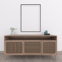 Interior decoration with frame mockup. 3d render