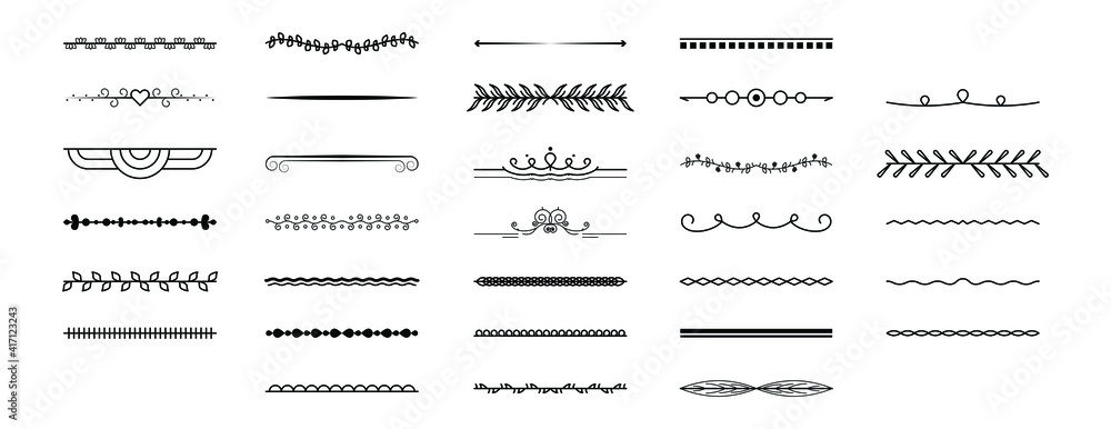 Poster set black simple line collection doodle border elements vector design style sketch isolated illustra