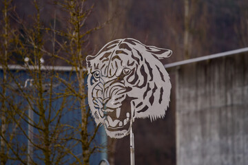 Tiger sculpture of flying squadron 11 of Swiss air force at airbase Meiringen. Photo taken February...