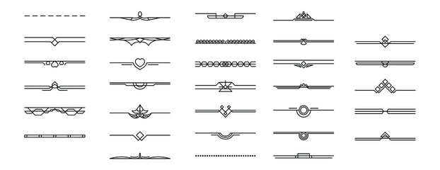 Set Black Simple Line Collection Doodle Border Elements Vector Design Style Sketch Isolated Illustration For Banner