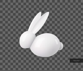 Vector white ceramic Easter bunny. Decorative realistic object for Easter Day.