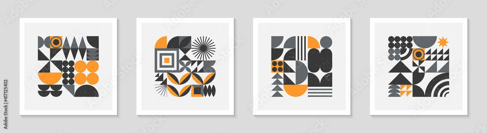 Poster bundle of abstract bauhaus geometric pattern backgrounds.trendy minimalist geometric design with sim