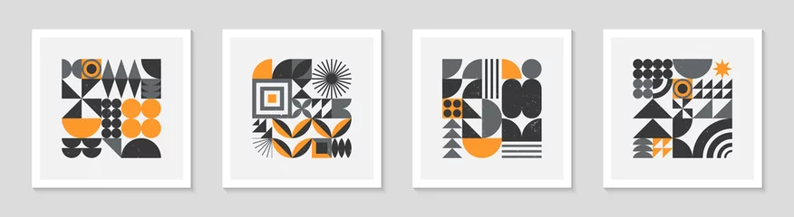 Bündel abstrakter geometrischer Bauhaus-Musterhintergründe.Trendiges minimalistisches geometrisches Design mit einfachen Formen und Elementen.Moderne künstlerische Vektorillustration der Mitte des Jahrhunderts.Futuristisches Wandkunstdekor. © Xenia Artwork 